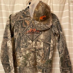 Youth Cabelas hoodie and Costa hat